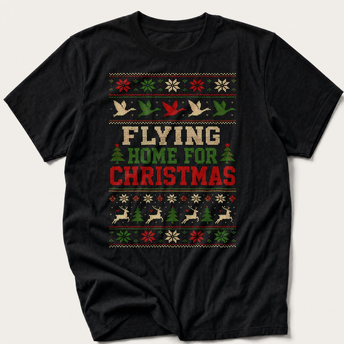 Flying Home For Christmas Jumper — Black T-Shirt
