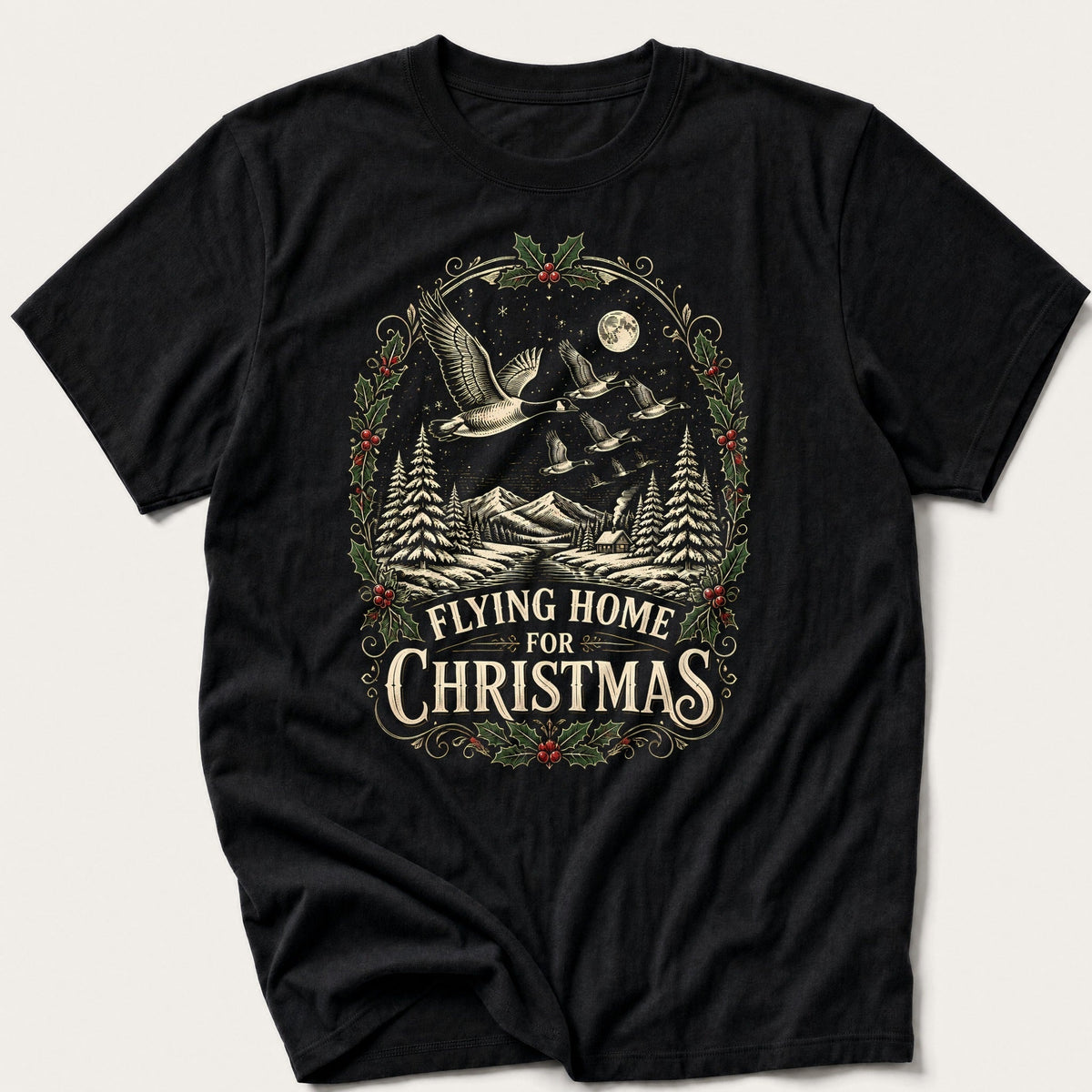 Flying Home For Christmas — Black T-Shirt