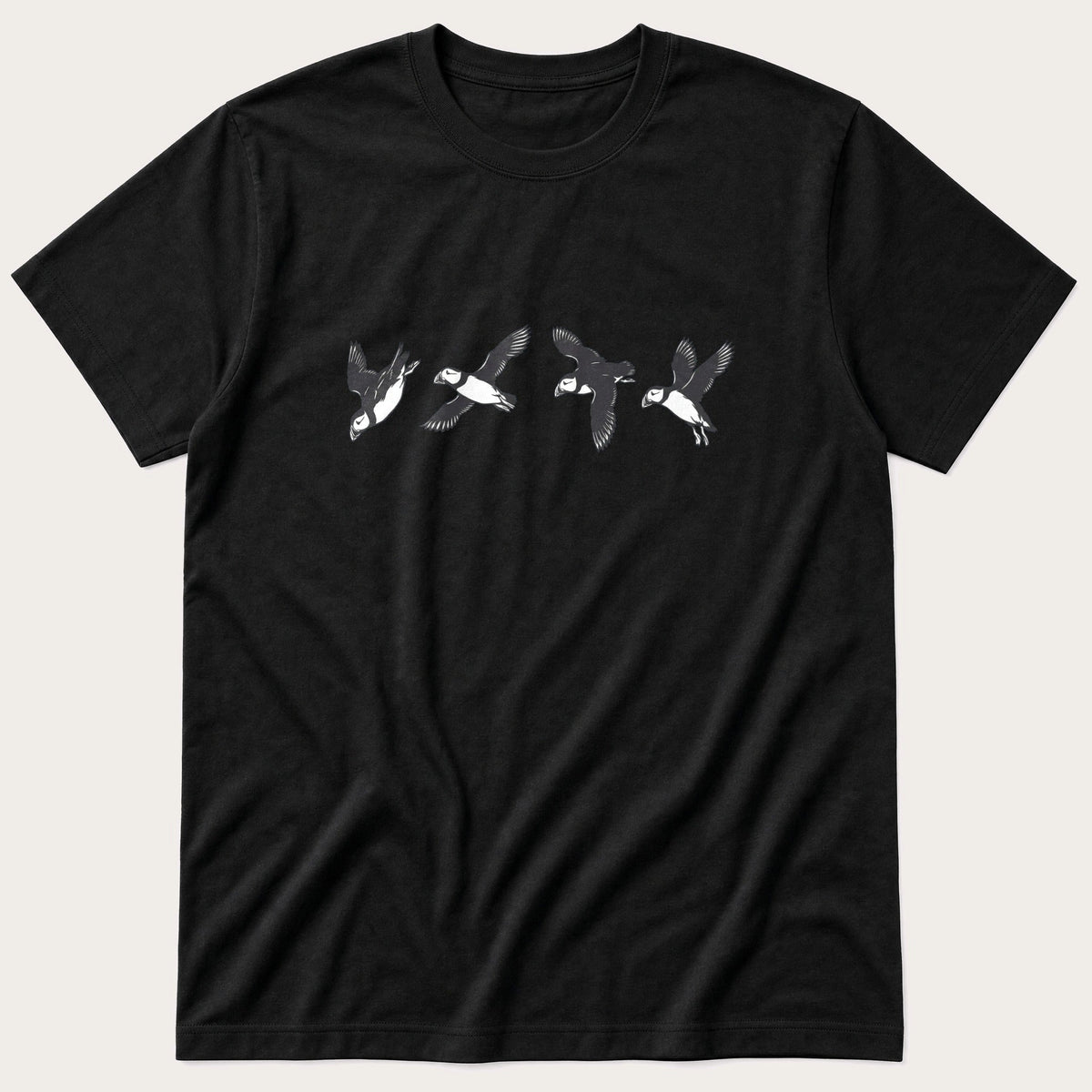 Flying Puffins 2 — Black T-Shirt