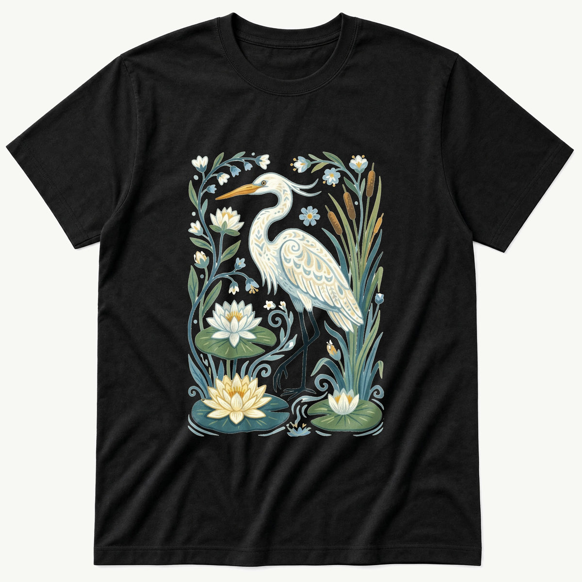 Folk Style Crane V2 — Black T-Shirt