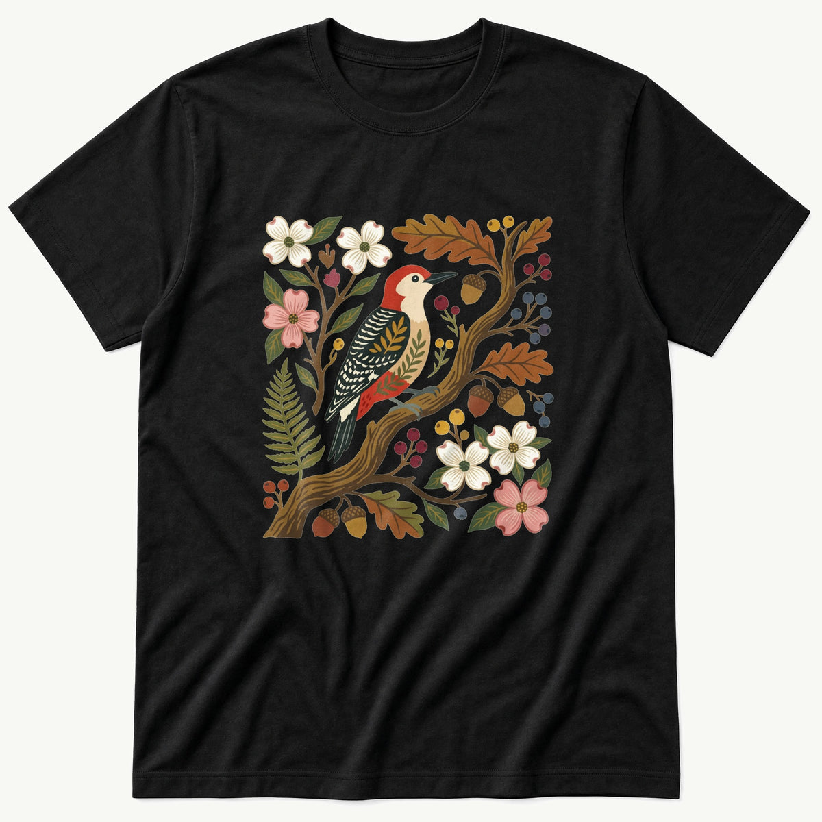 Folk Style WoodPecker — Black T-Shirt