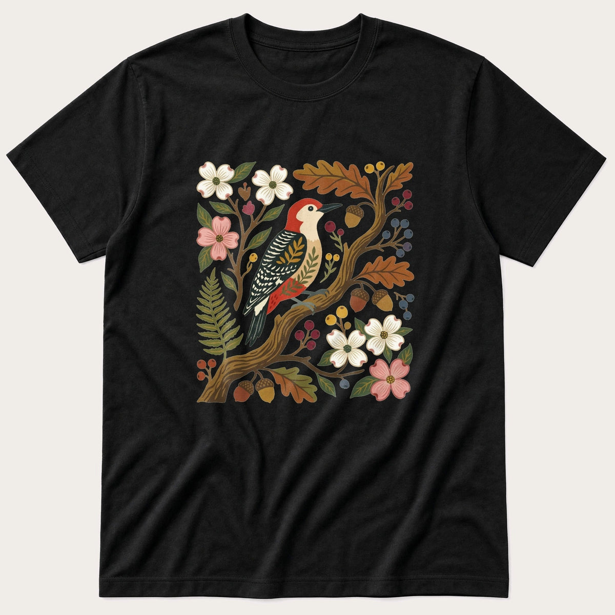 Folk Style WoodPecker — Black T-Shirt