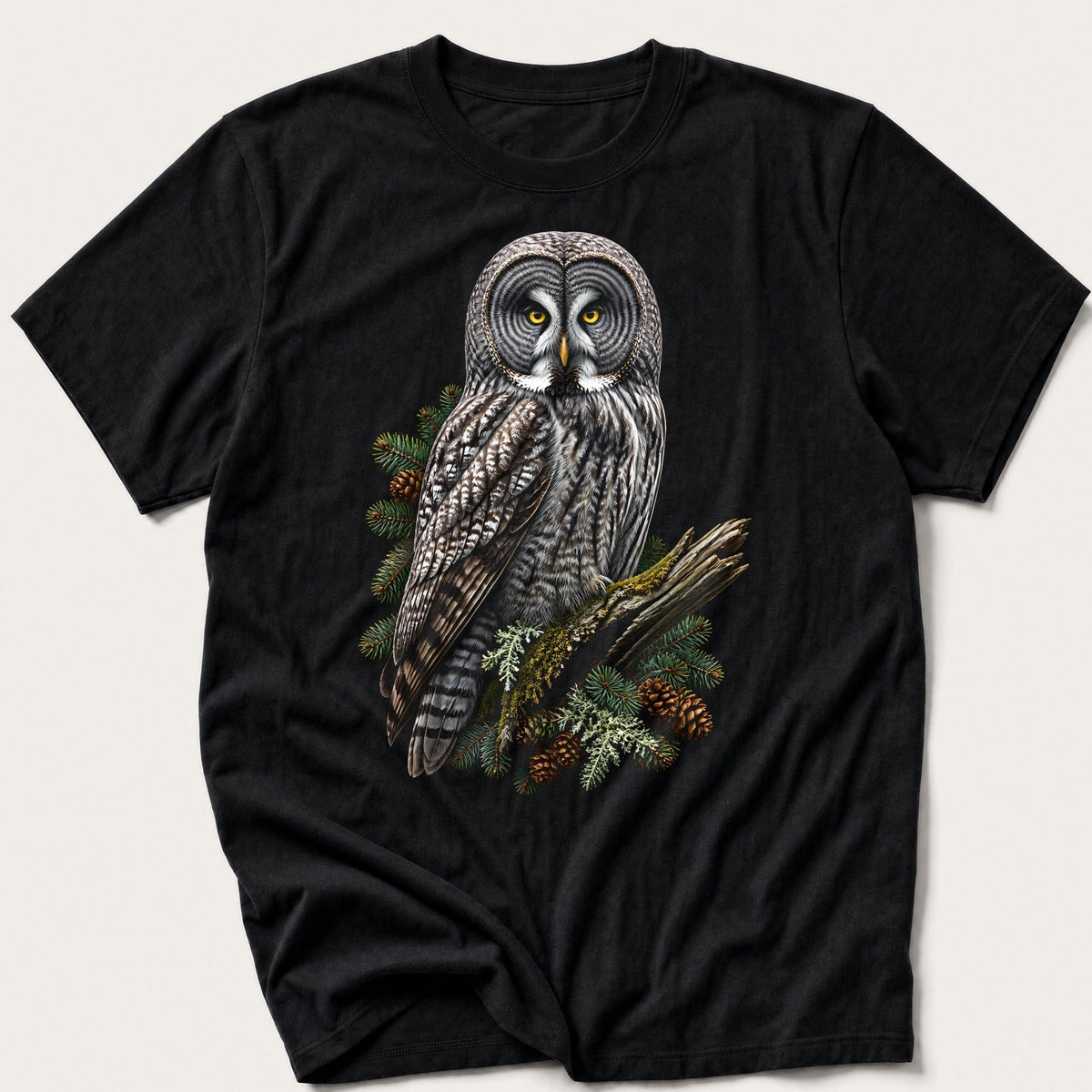 Great Grey Owl — Black T-Shirt