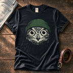 Green Beanie Owl — Black Comfort Colors tee
