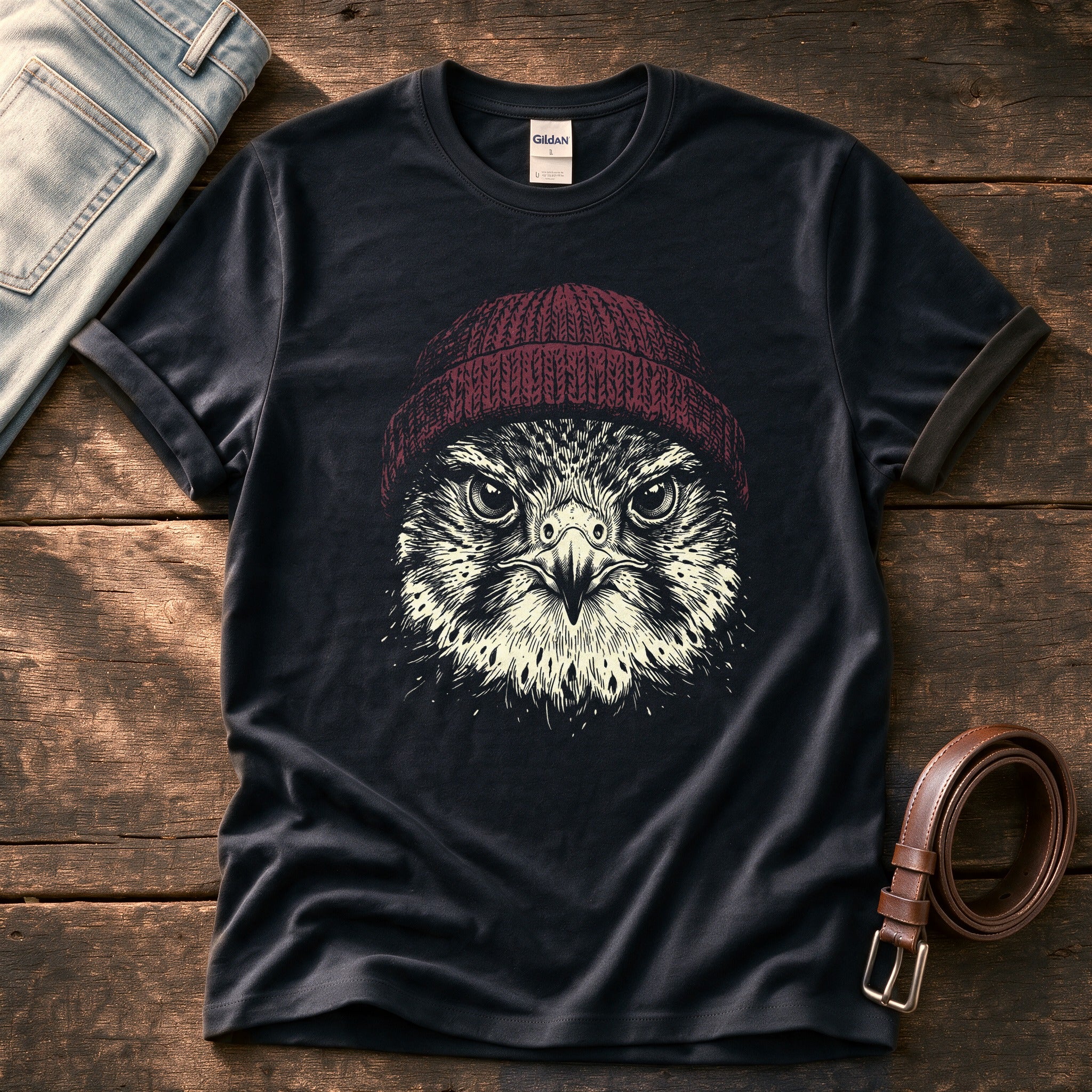 Hawk Beanie 44 — Black Comfort Colors tee