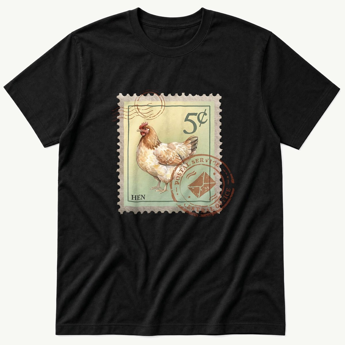 Hen Stamp — Black T-Shirt