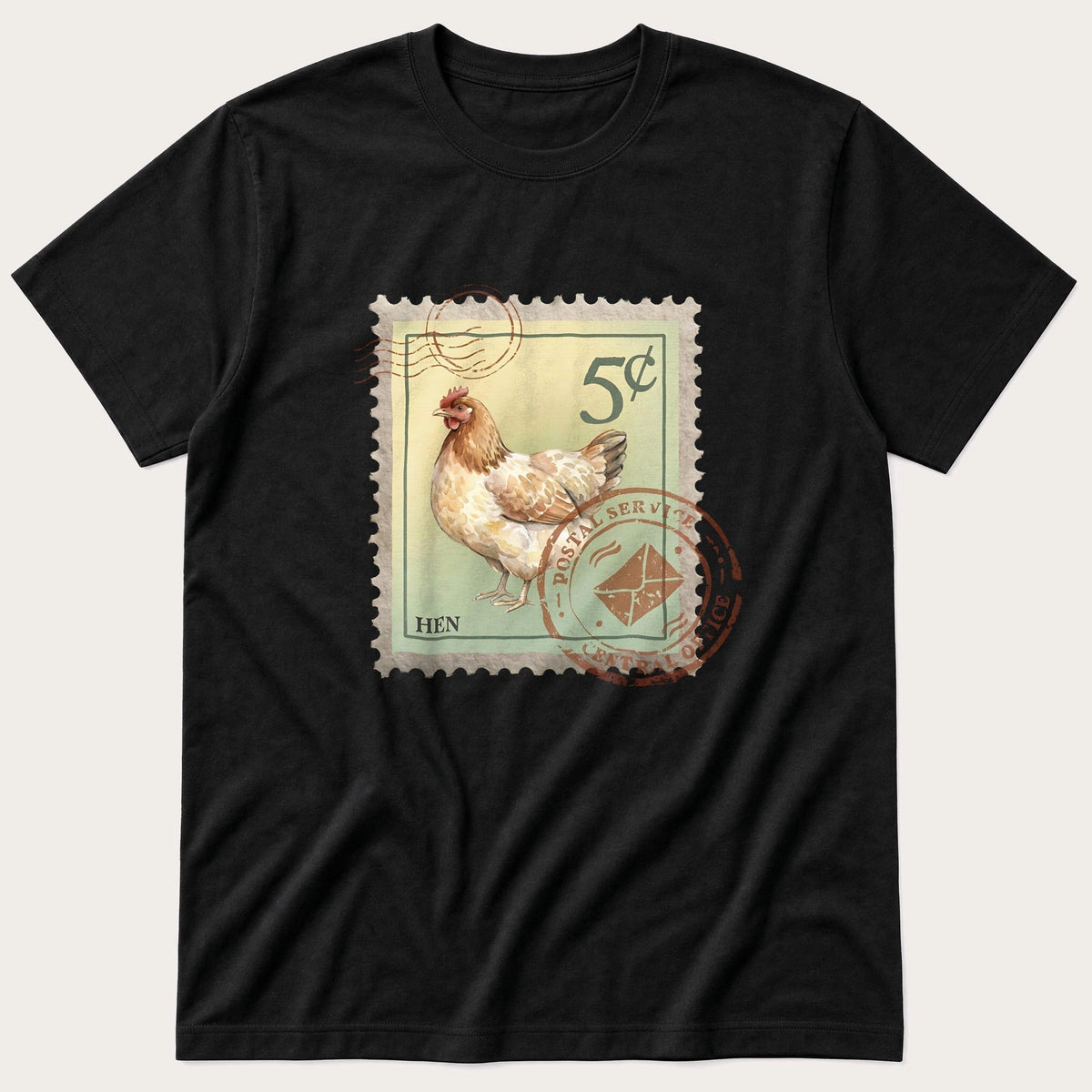 Hen Stamp — Black T-Shirt
