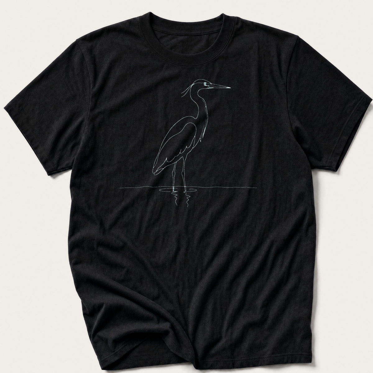 Heron Line Art — Black T-Shirt