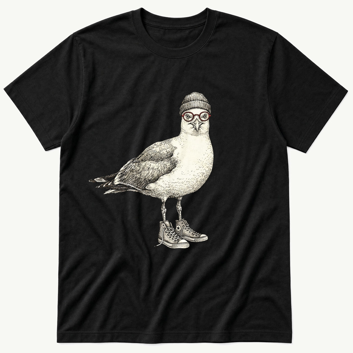 hipster-seagull-2 — Black T-Shirt