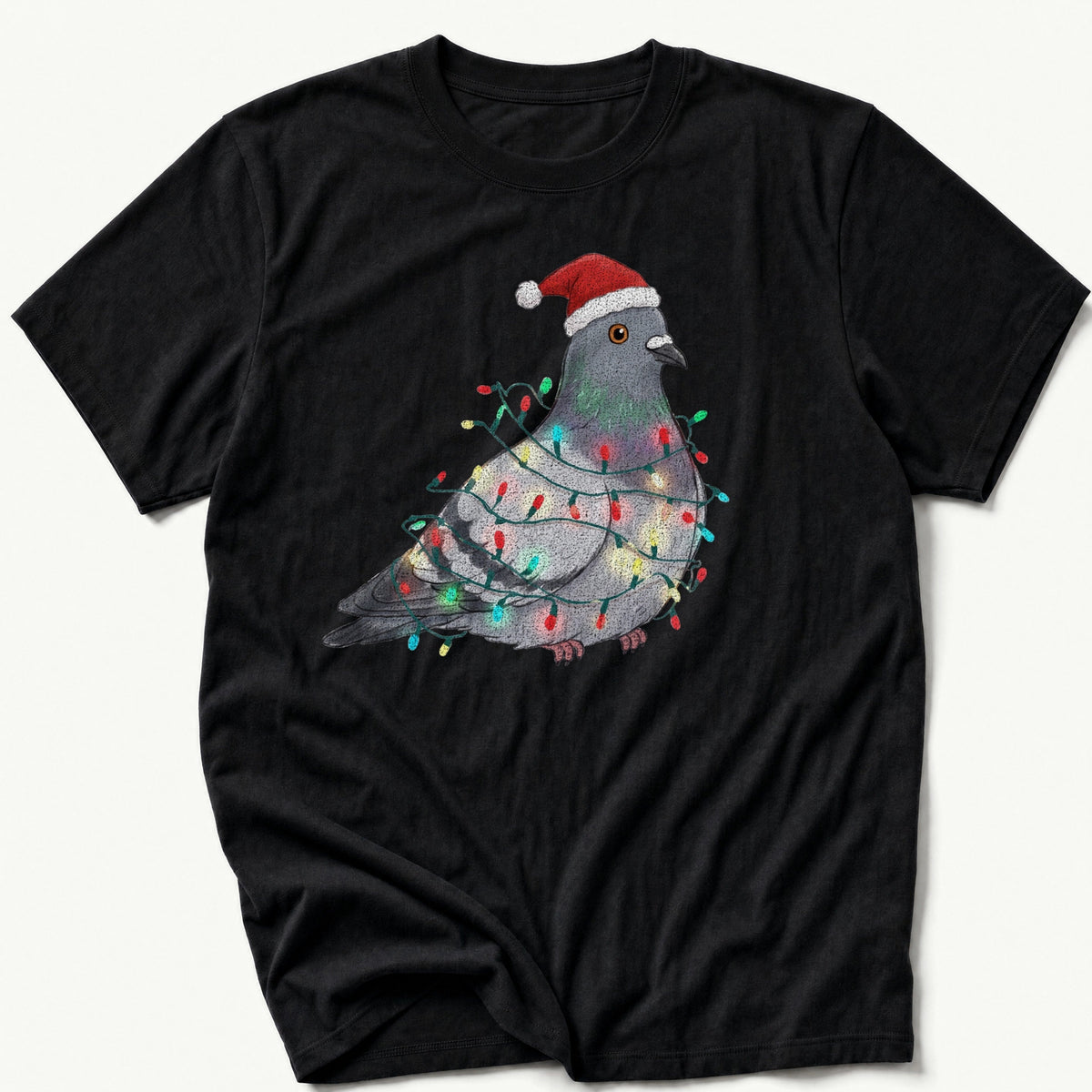 Lit Up Pigeon — Black T-Shirt