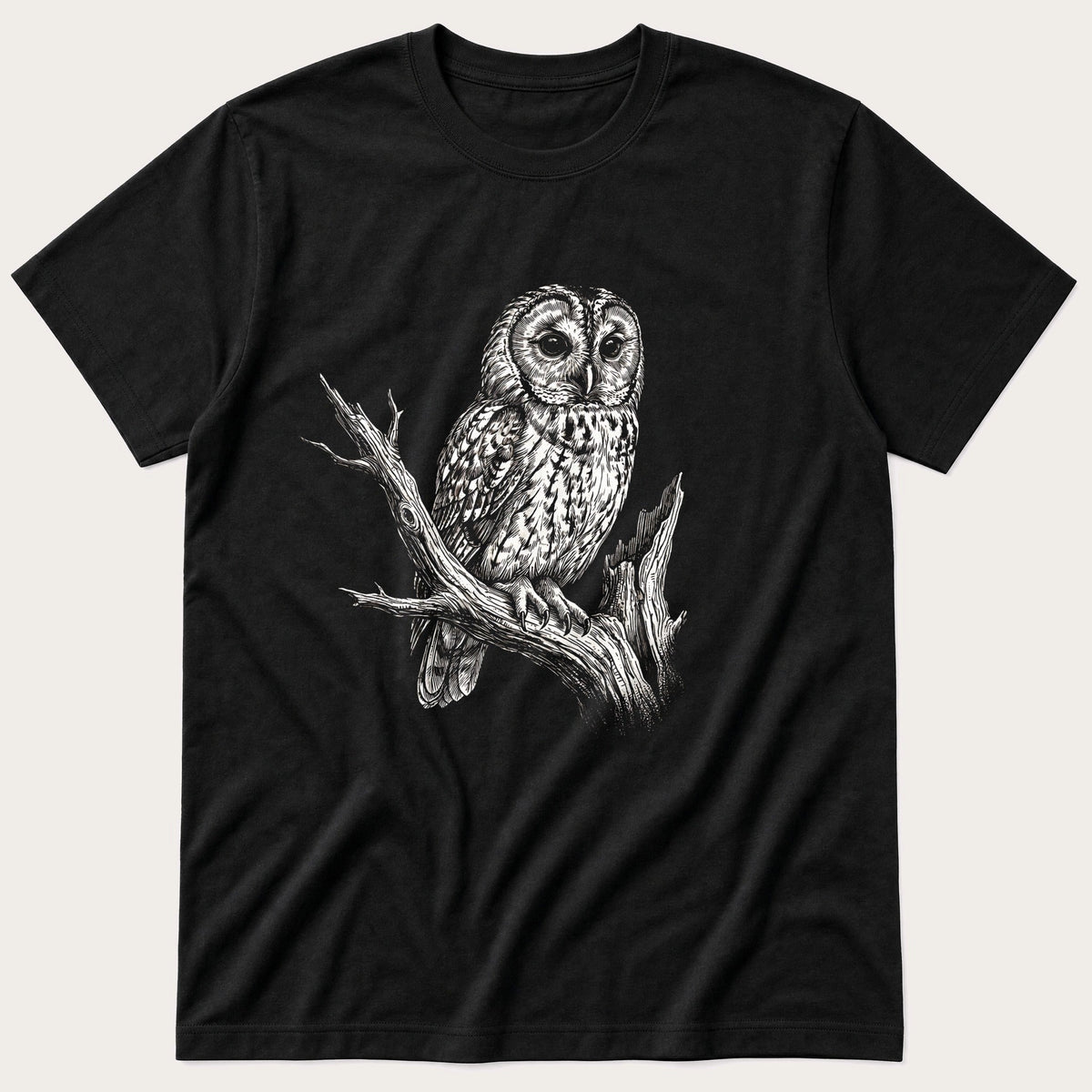 Mono Owl Print — Black T-Shirt