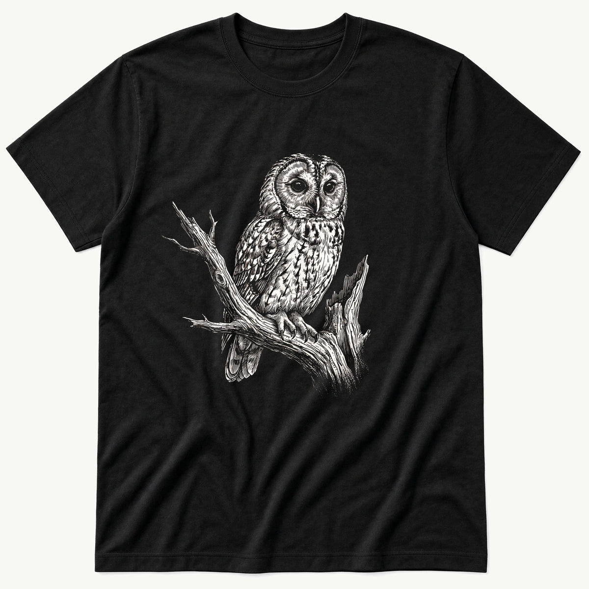 Mono Owl Print — Black T-Shirt