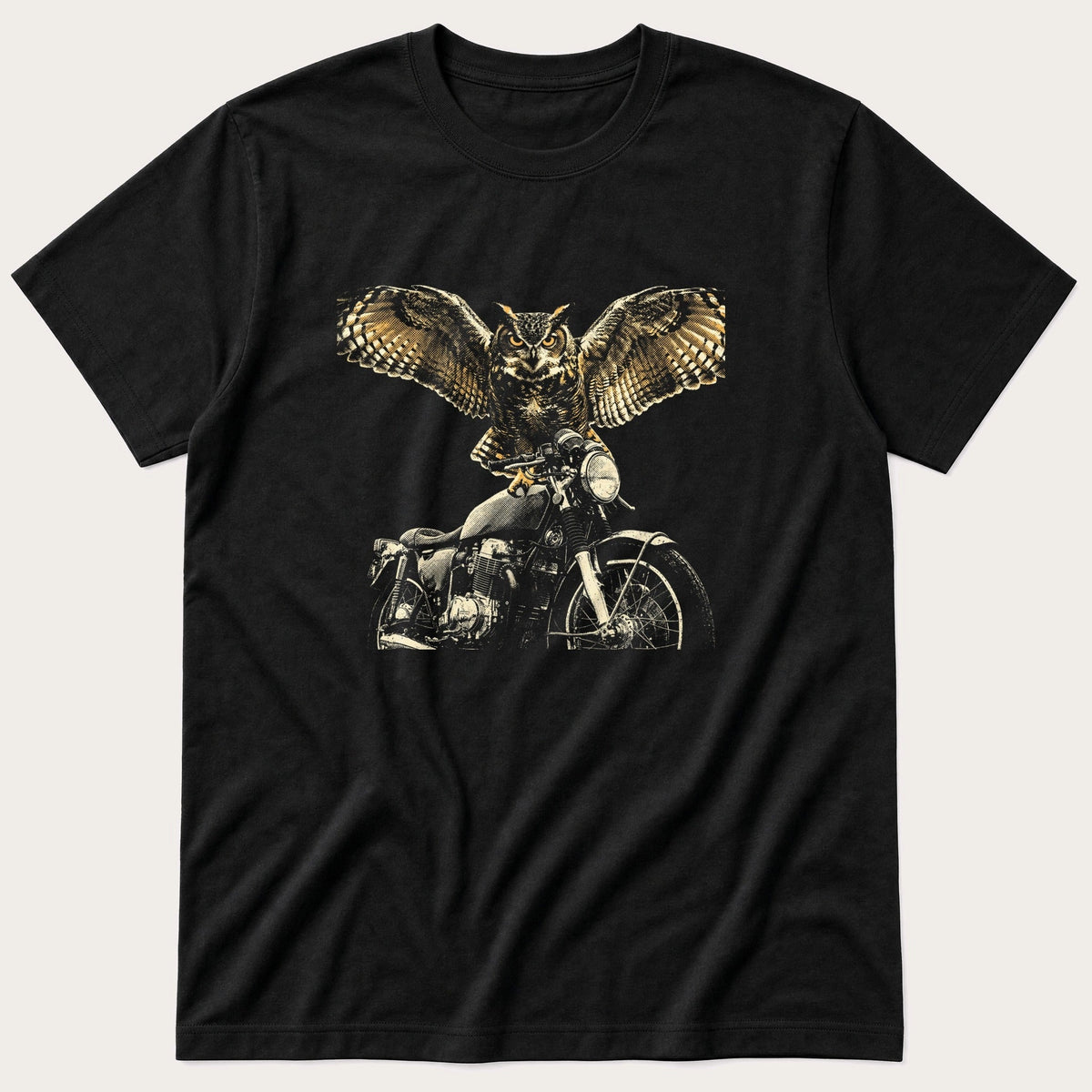 Motorcycle Owl 4 — Black T-Shirt