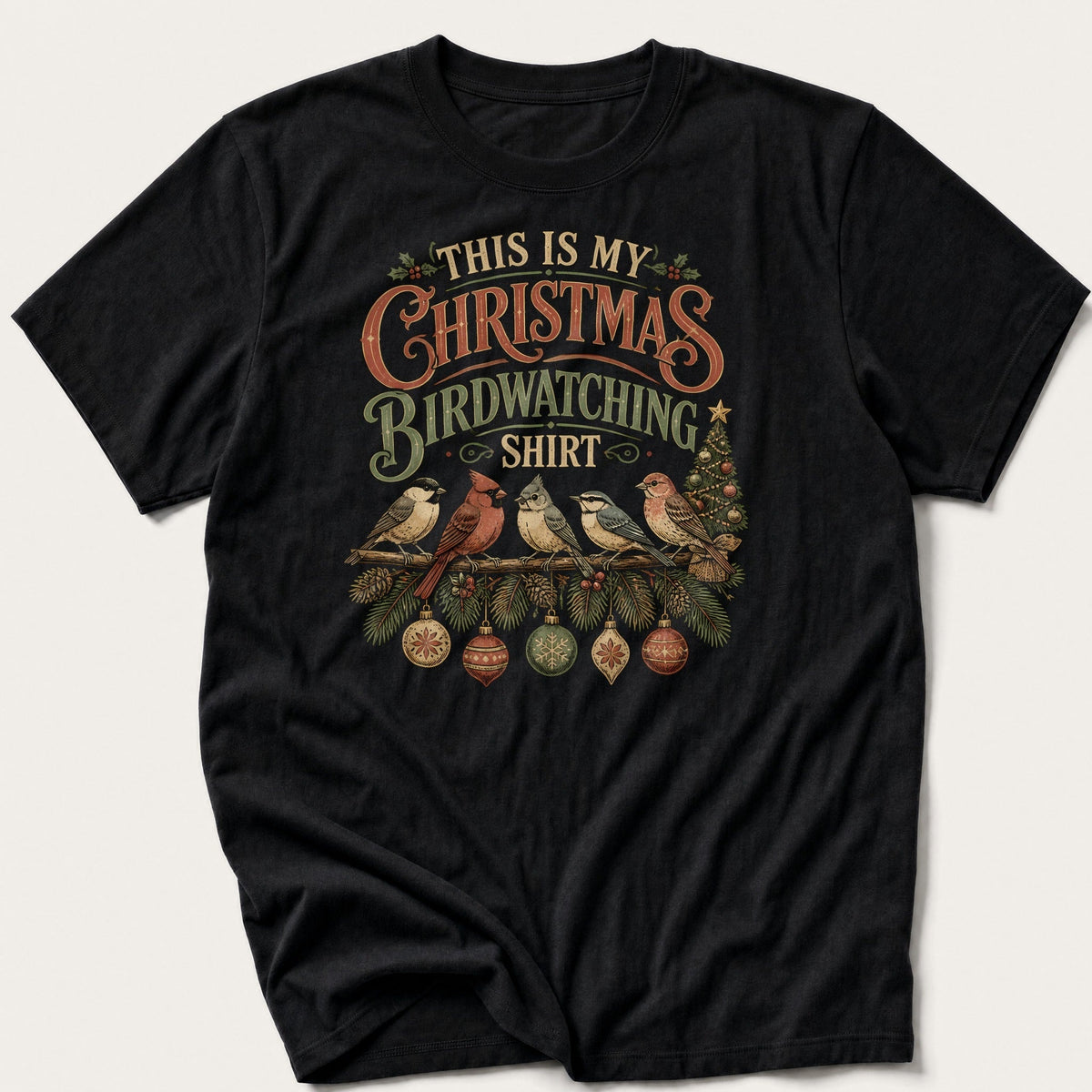 My Christmas Birdwatching Shirt — Black T-Shirt