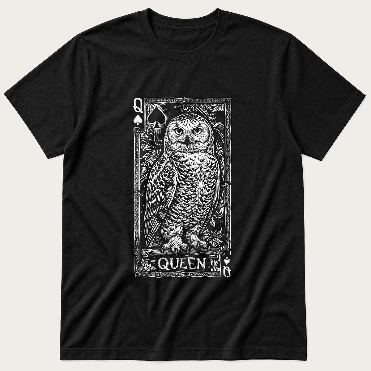 Owl Playing Card 4 — Black T-Shirt