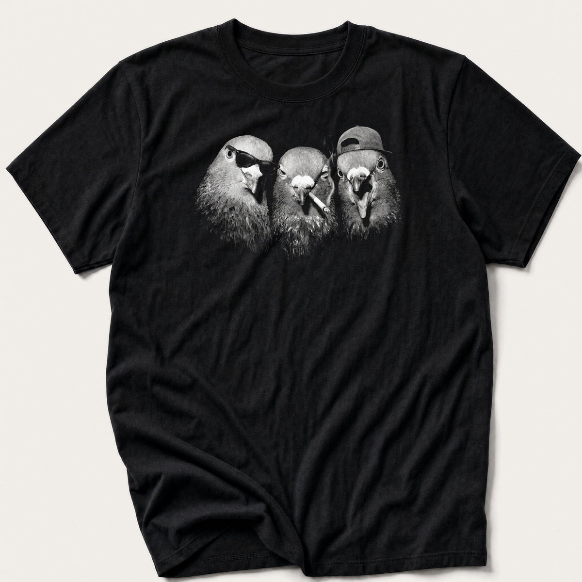 Party Pigeons 4 — Black T-Shirt