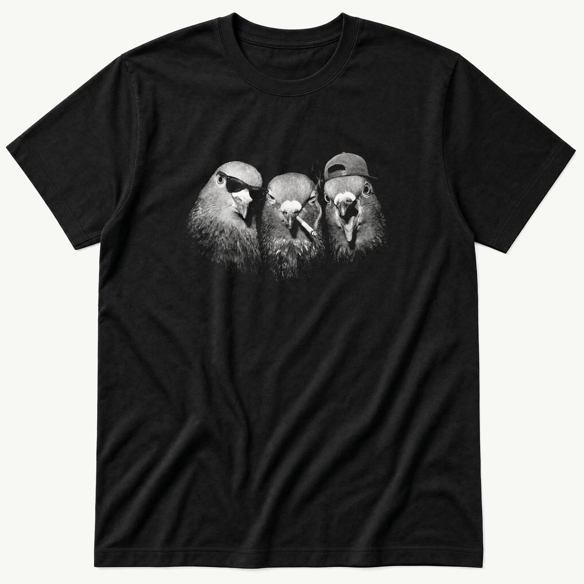 Party Pigeons 4 — Black T-Shirt