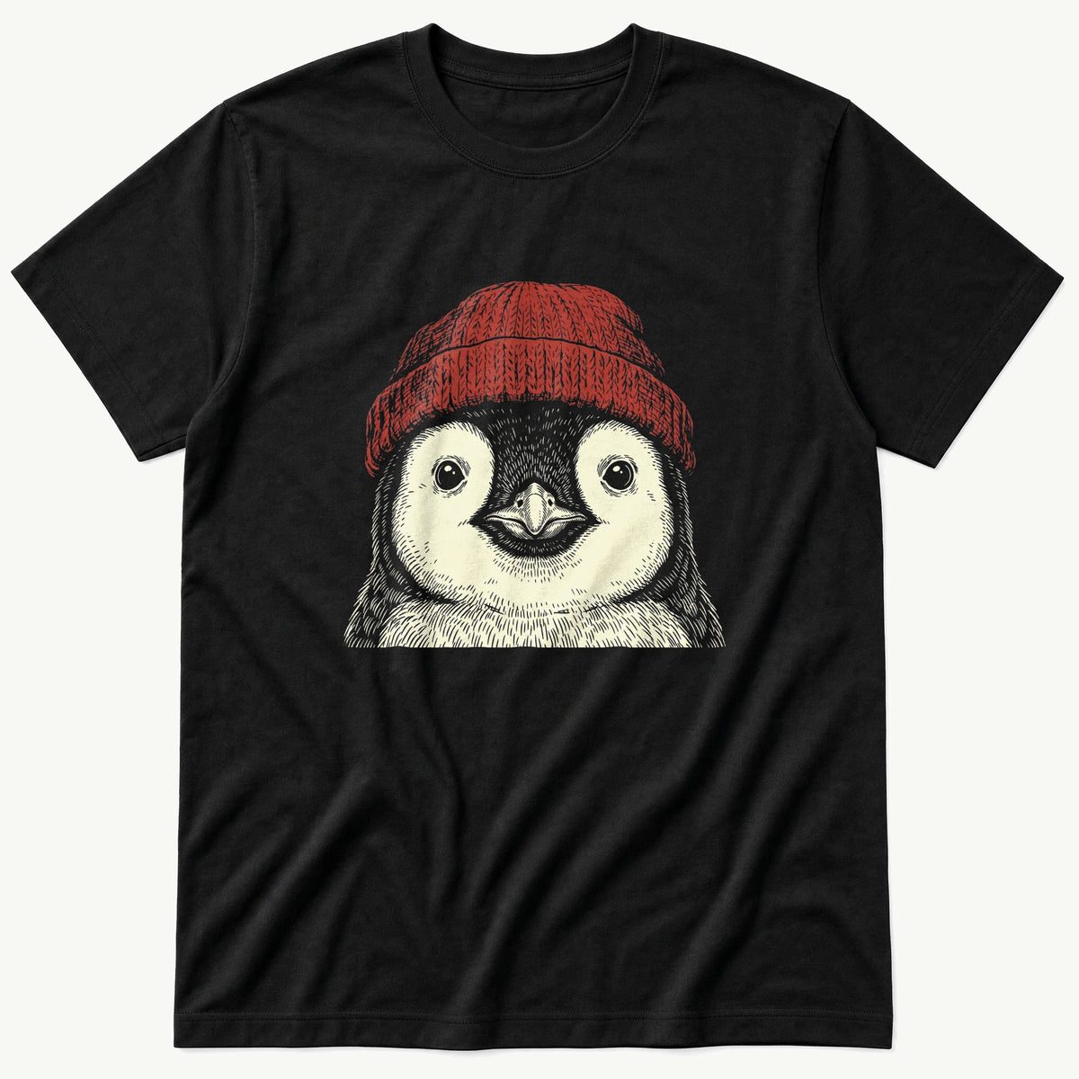 Penguin Beanie 4 — Black T-Shirt