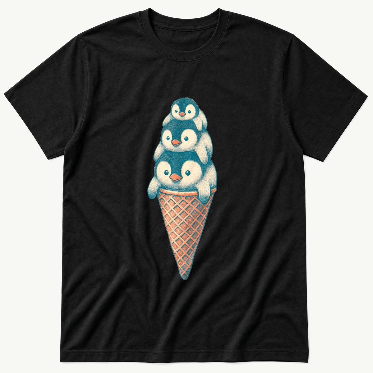 Penguin Cone 3 — Black T-Shirt