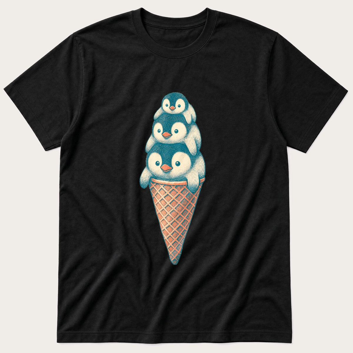 Penguin Cone 3 — Black T-Shirt