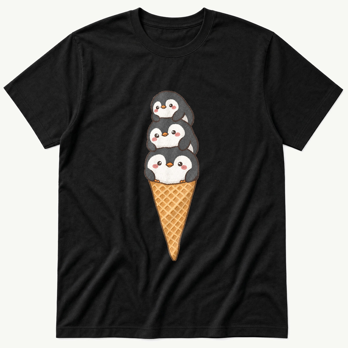 Penguin Cone 6 — Black T-Shirt