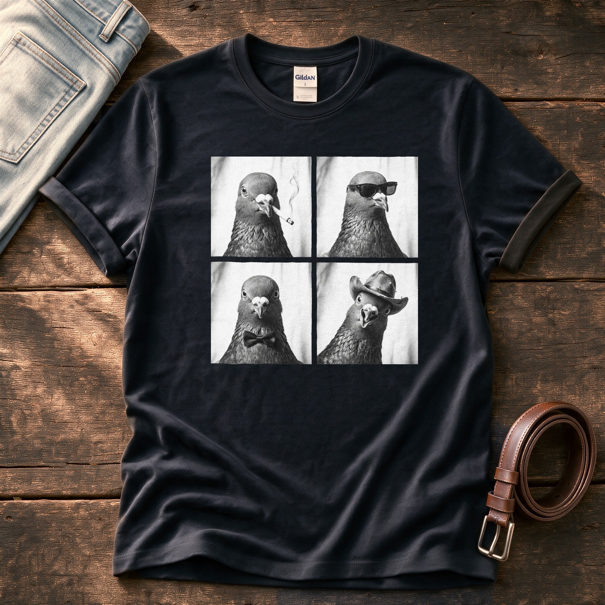Photo Booth Pigeons — Black Comfort Colors tee