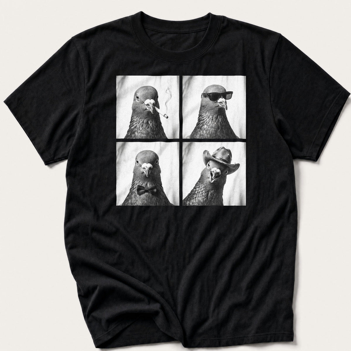 Photo Booth Pigeons — Black T-Shirt