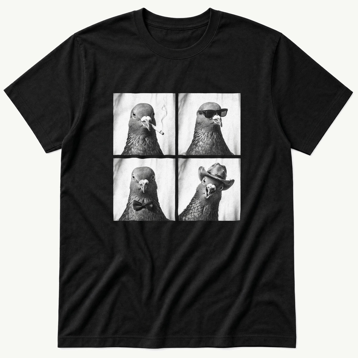 Photo Booth Pigeons — Black T-Shirt