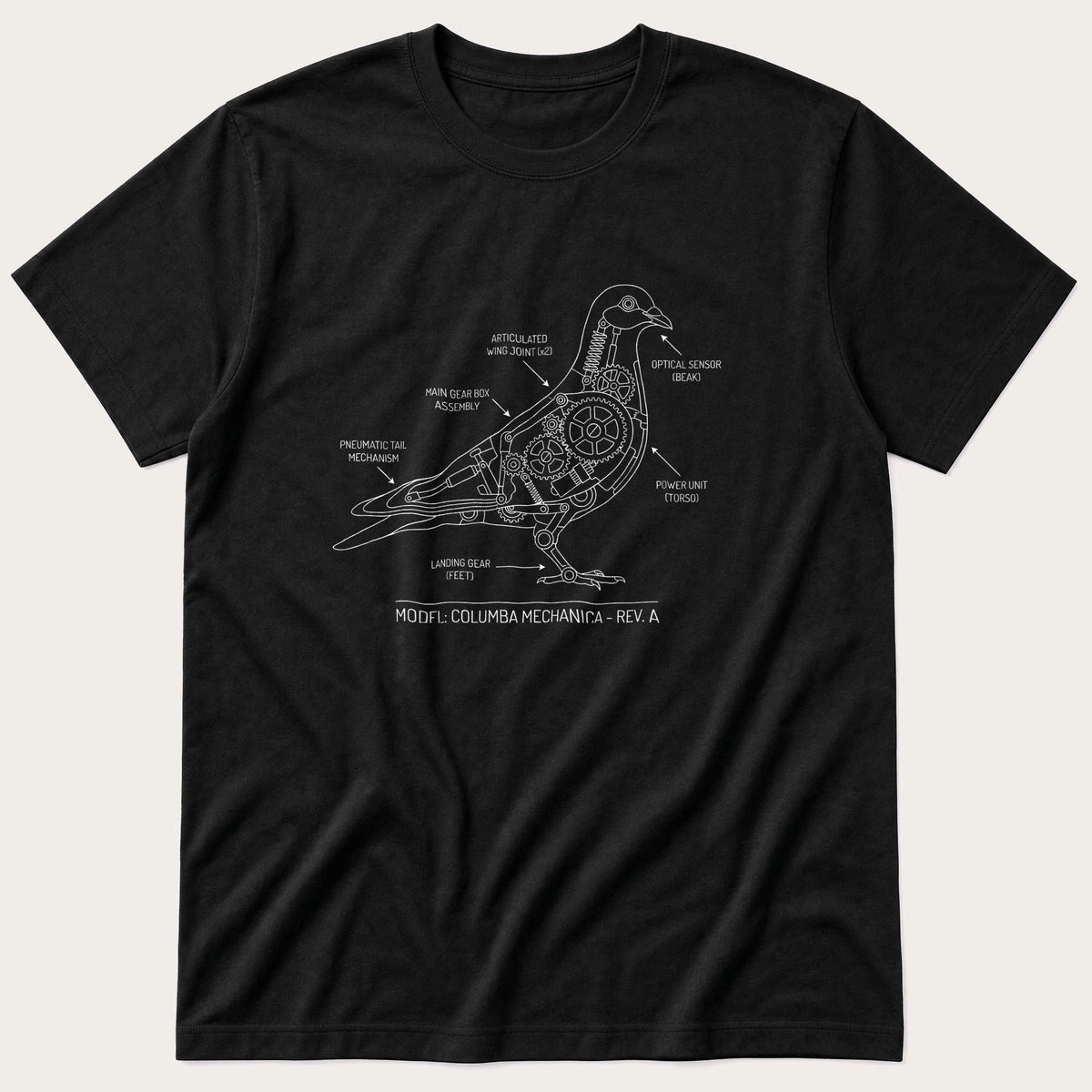 Pigeon Blueprint 22 — Black T-Shirt