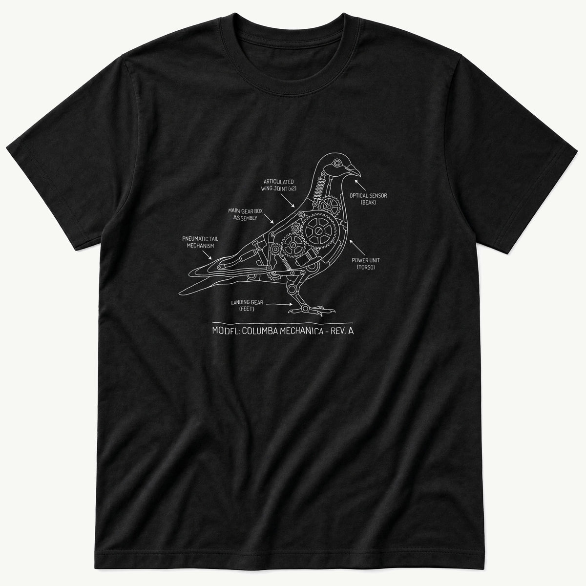 Pigeon Blueprint — Black T-Shirt