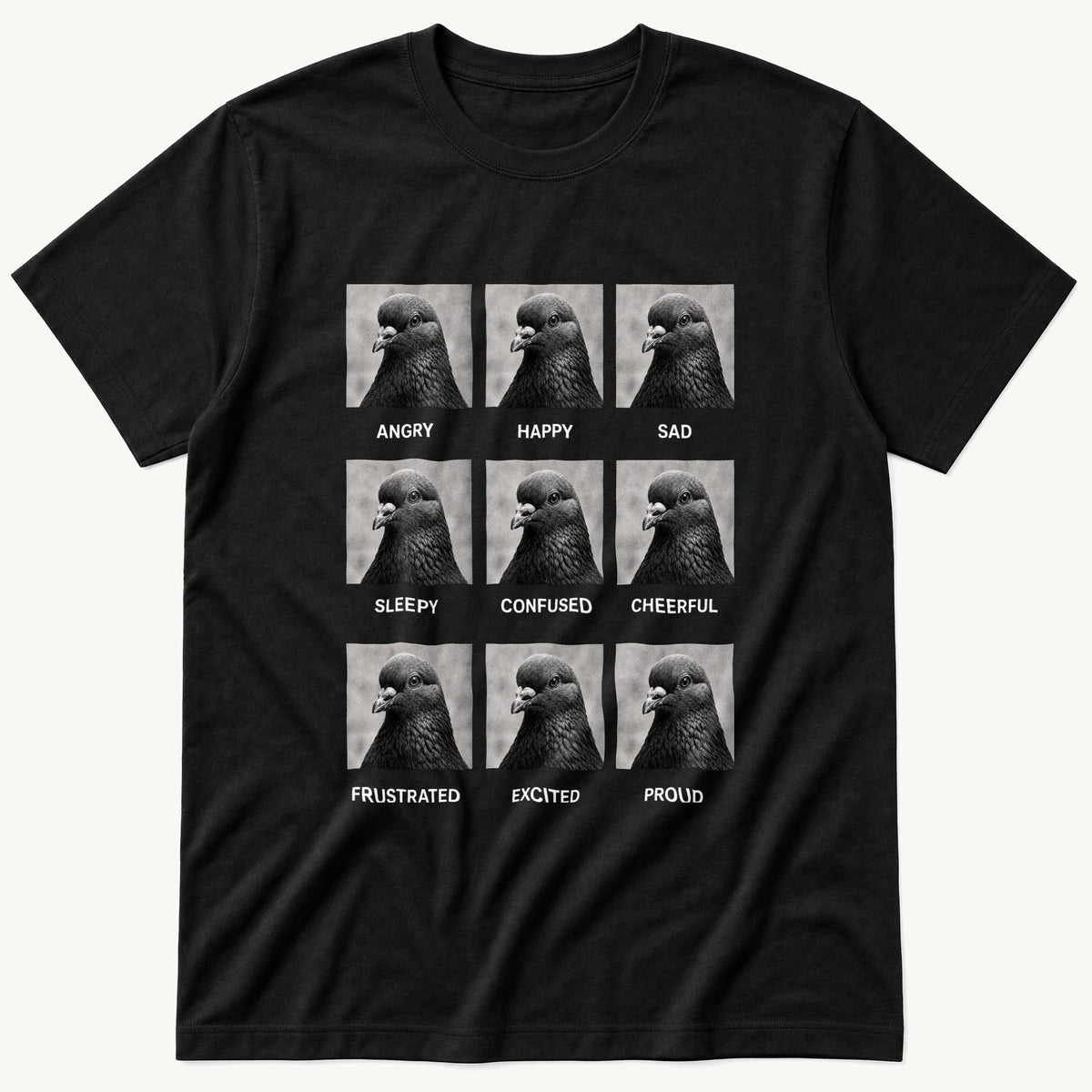 pigeon-emotions — Black T-Shirt