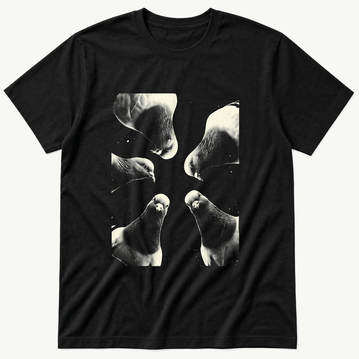 Pigeon Flock 7 — Black T-Shirt