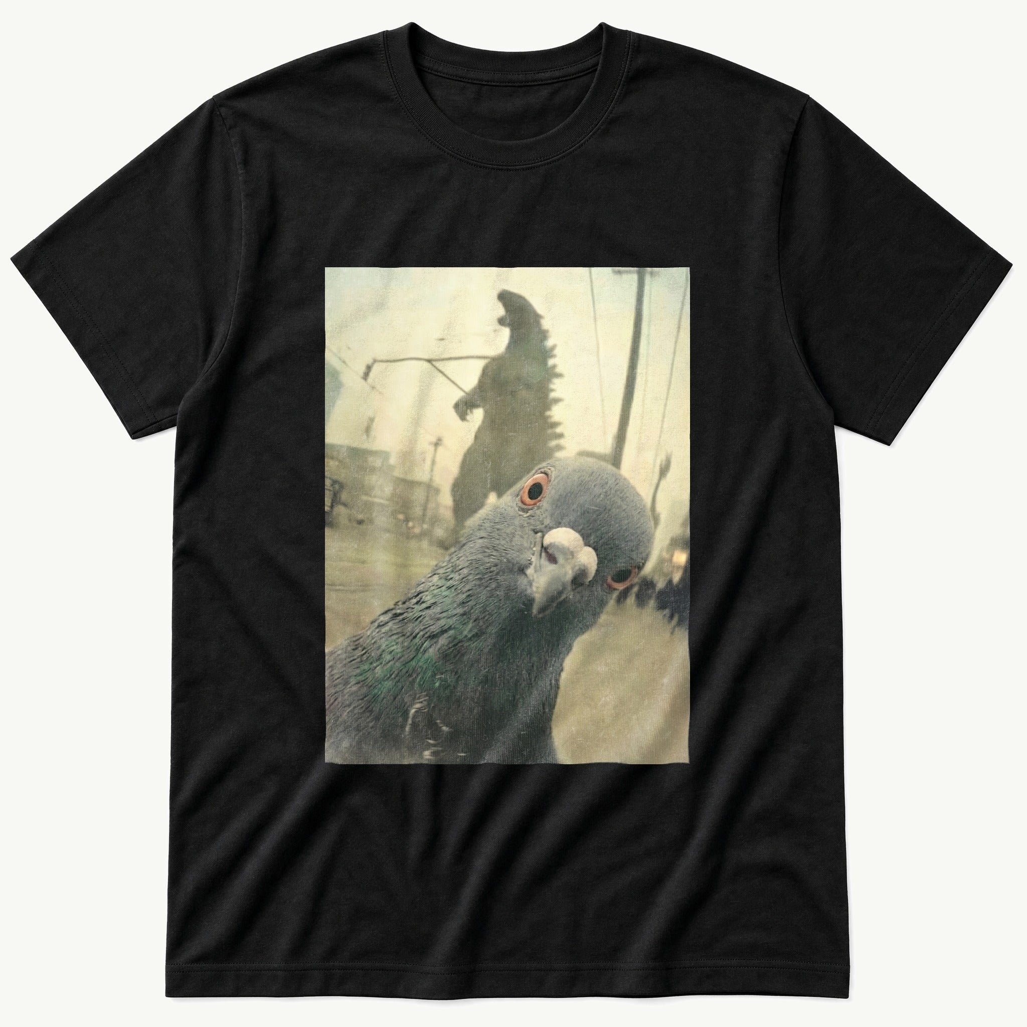 Pigeon Selfie 4 — Black T-Shirt