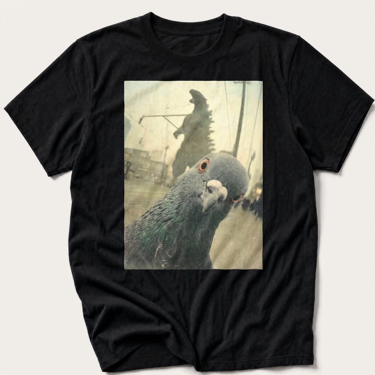 Pigeon Selfie 4 — Black T-Shirt