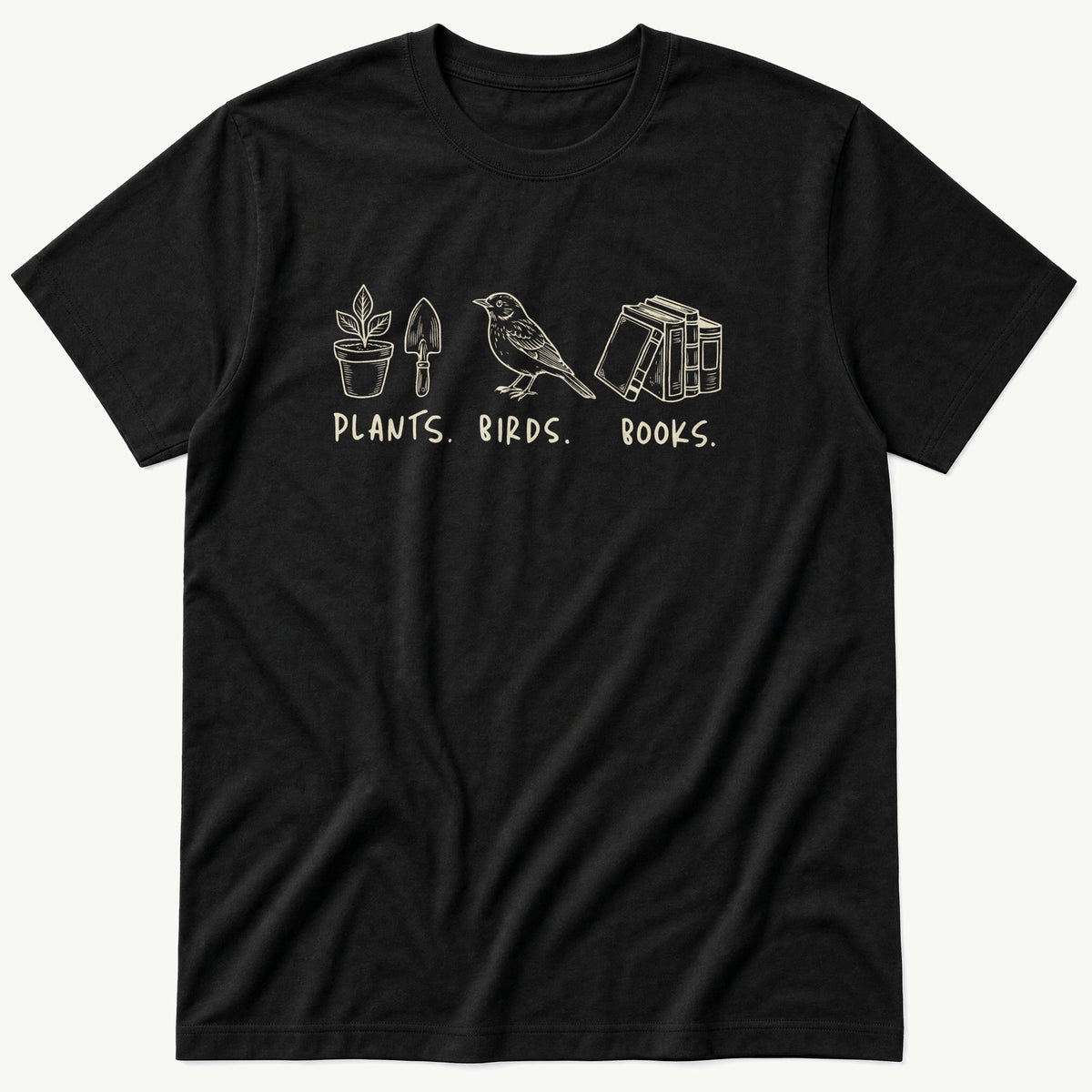 Plants Birds Books — Black T-Shirt
