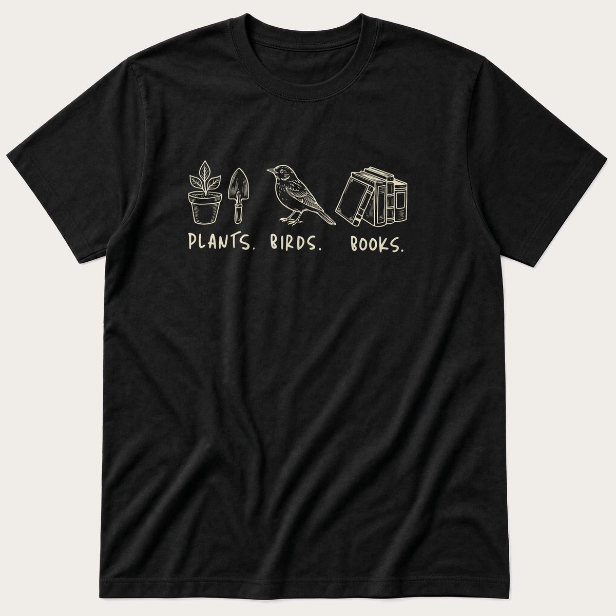 Plants Birds Books — Black T-Shirt