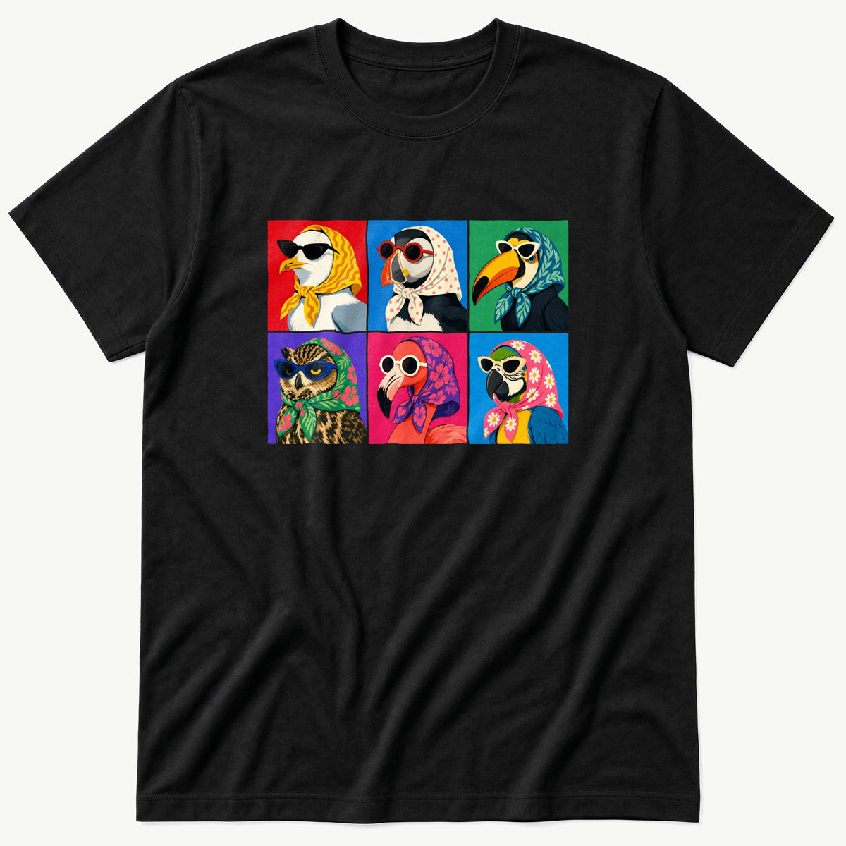 Pop Art Birds 4 — Black T-Shirt