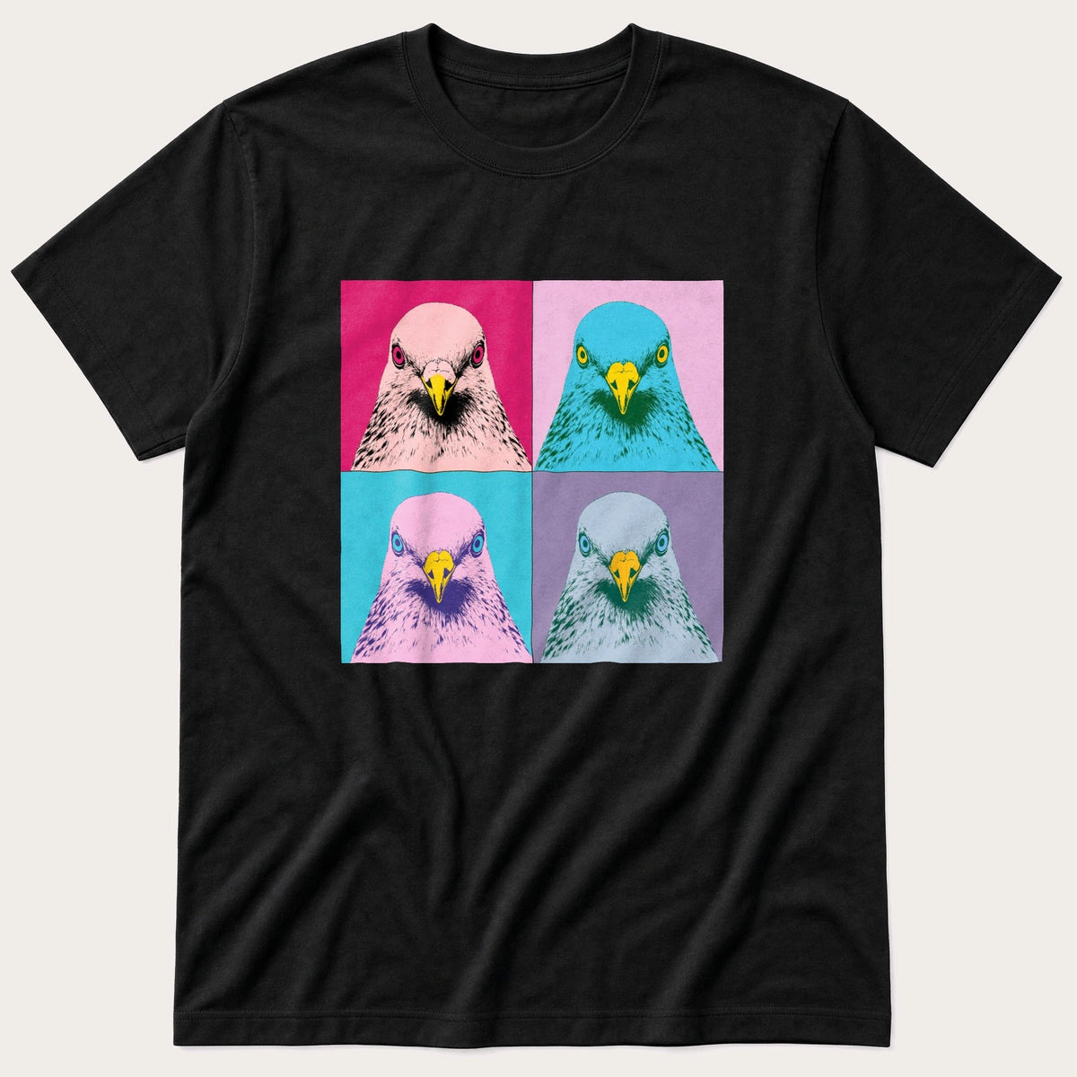 Pop Art Pigeon — Black T-Shirt