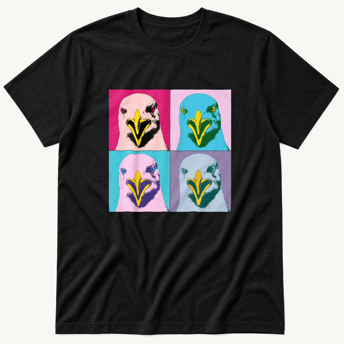 Pop Art Seagull — Black T-Shirt