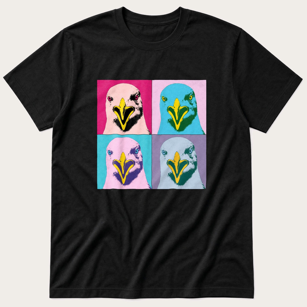Pop Art Seagull — Black T-Shirt