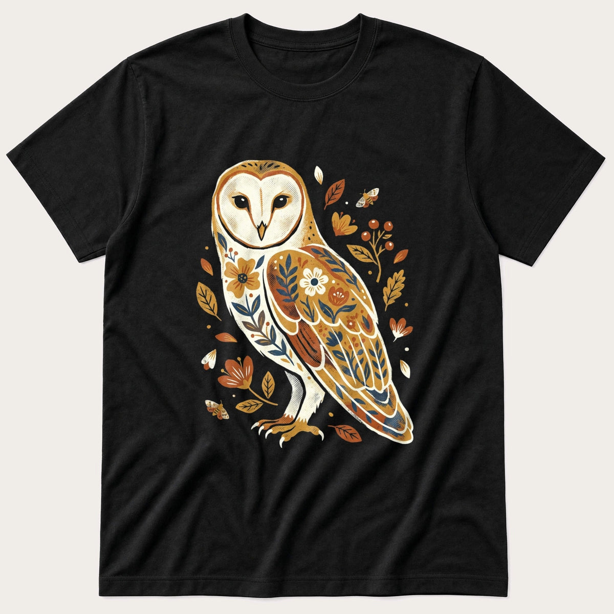 Print Barn Owl — Black T-Shirt