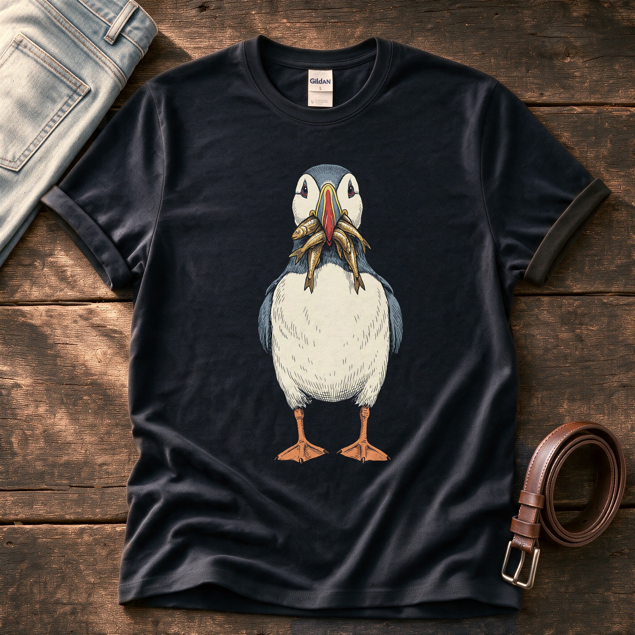 Puffin And Fish 7 — Black Comfort Colors tee