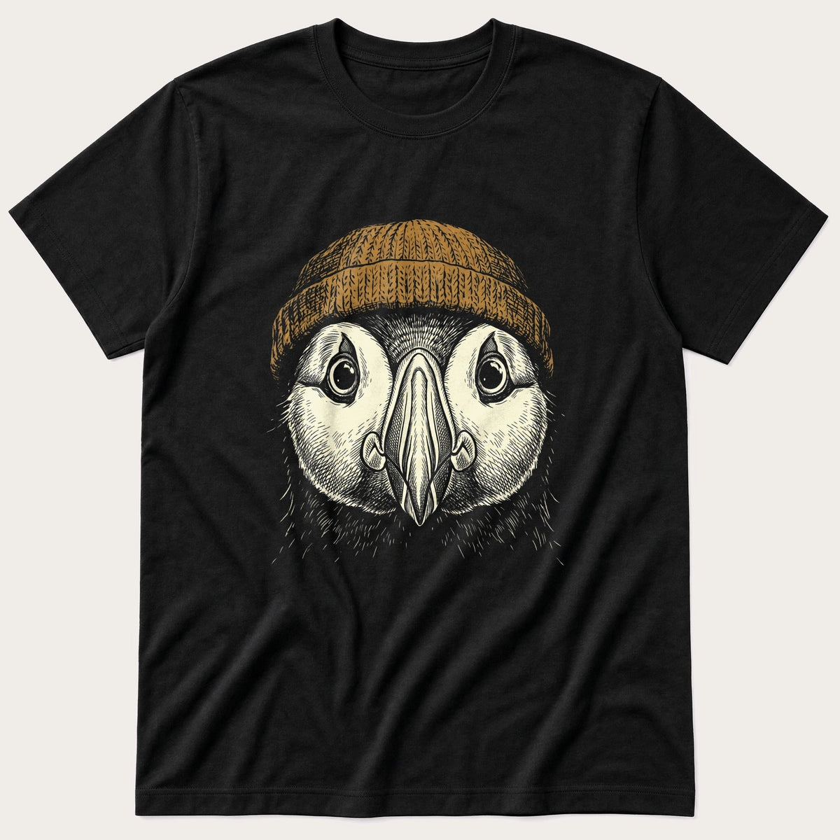 Puffin Beanie 12 — Black T-Shirt