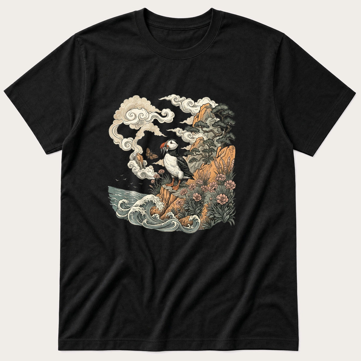 Puffin Cliff Murul 7 — Black T-Shirt