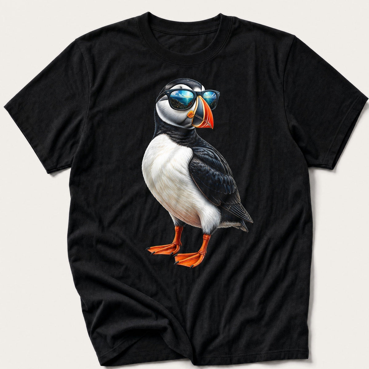 Puffin In Shades — Black T-Shirt