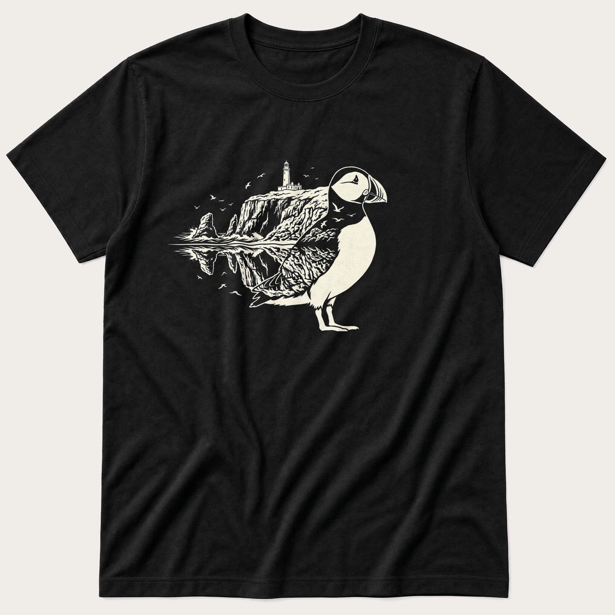 Puffin Reflection 5 — Black T-Shirt