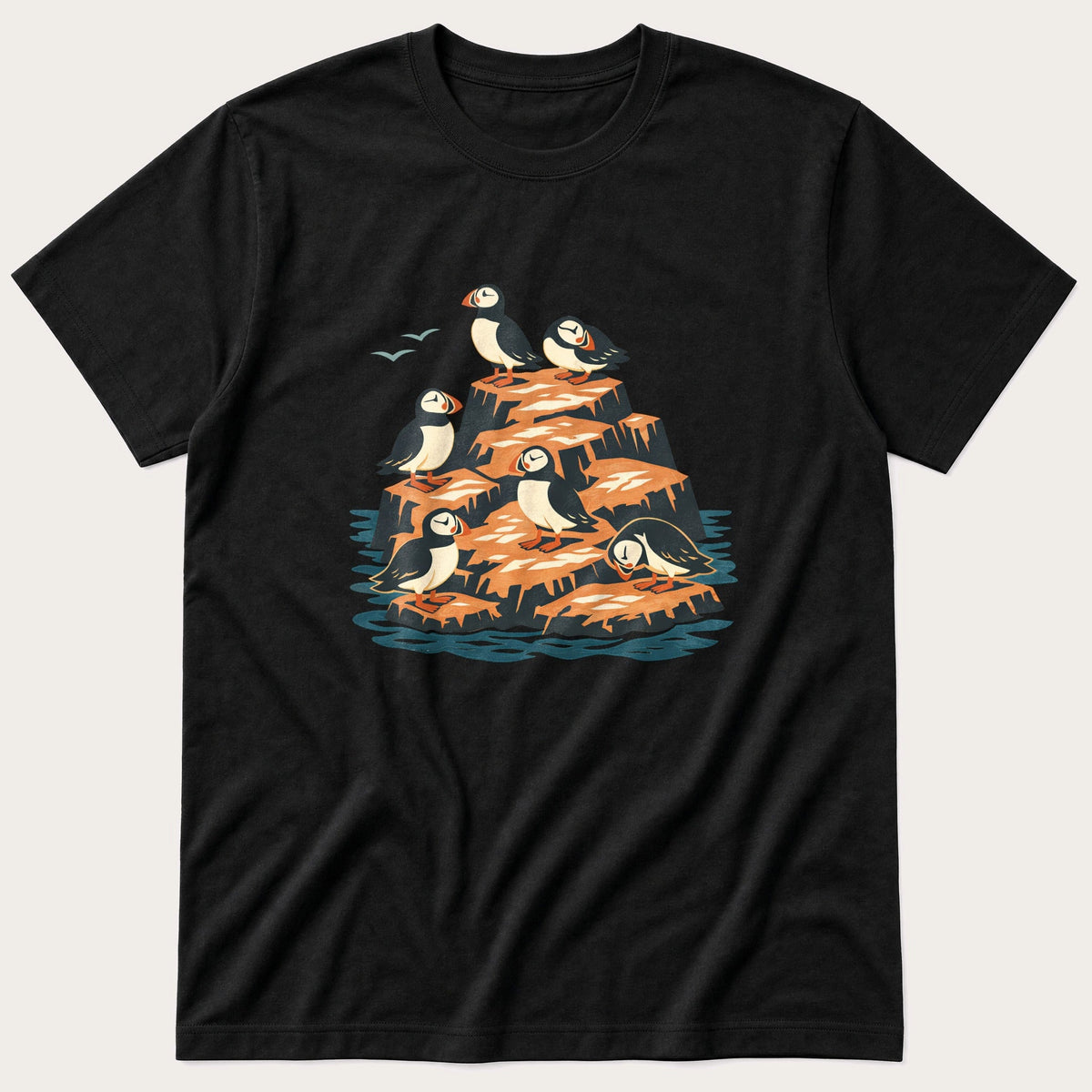 Puffin Rock 4 — Black T-Shirt