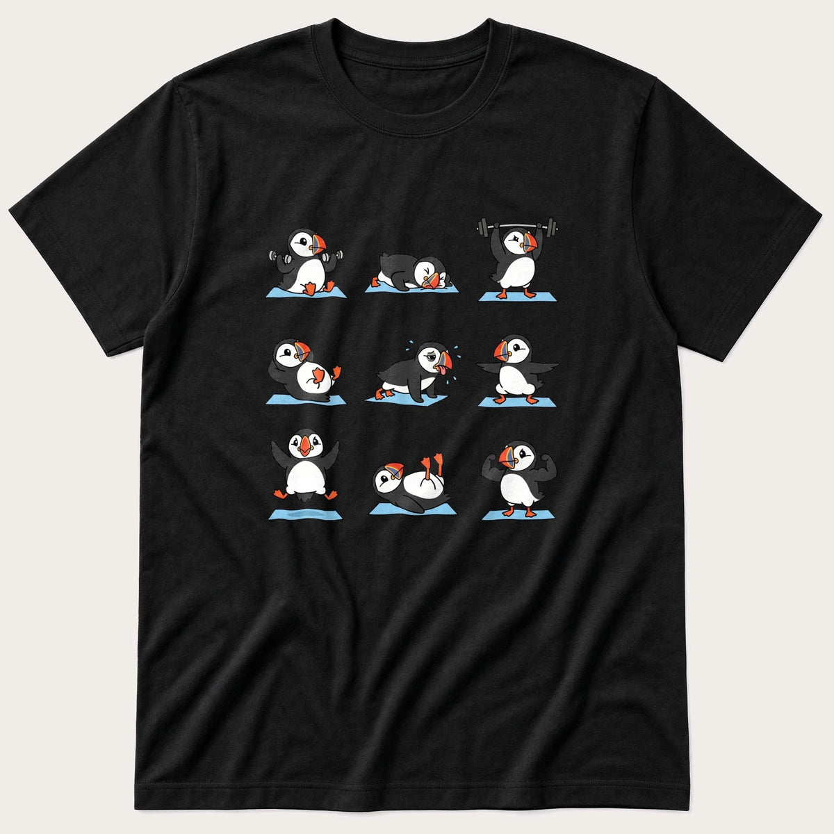 Puffin Workout — Black T-Shirt