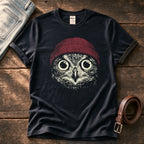 Red Beanie Owl — Black Comfort Colors tee