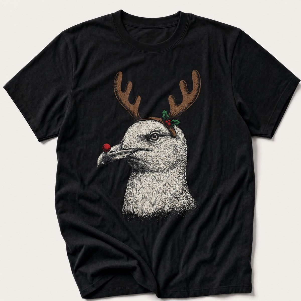 Reindeer Nose Seagull — Black T-Shirt